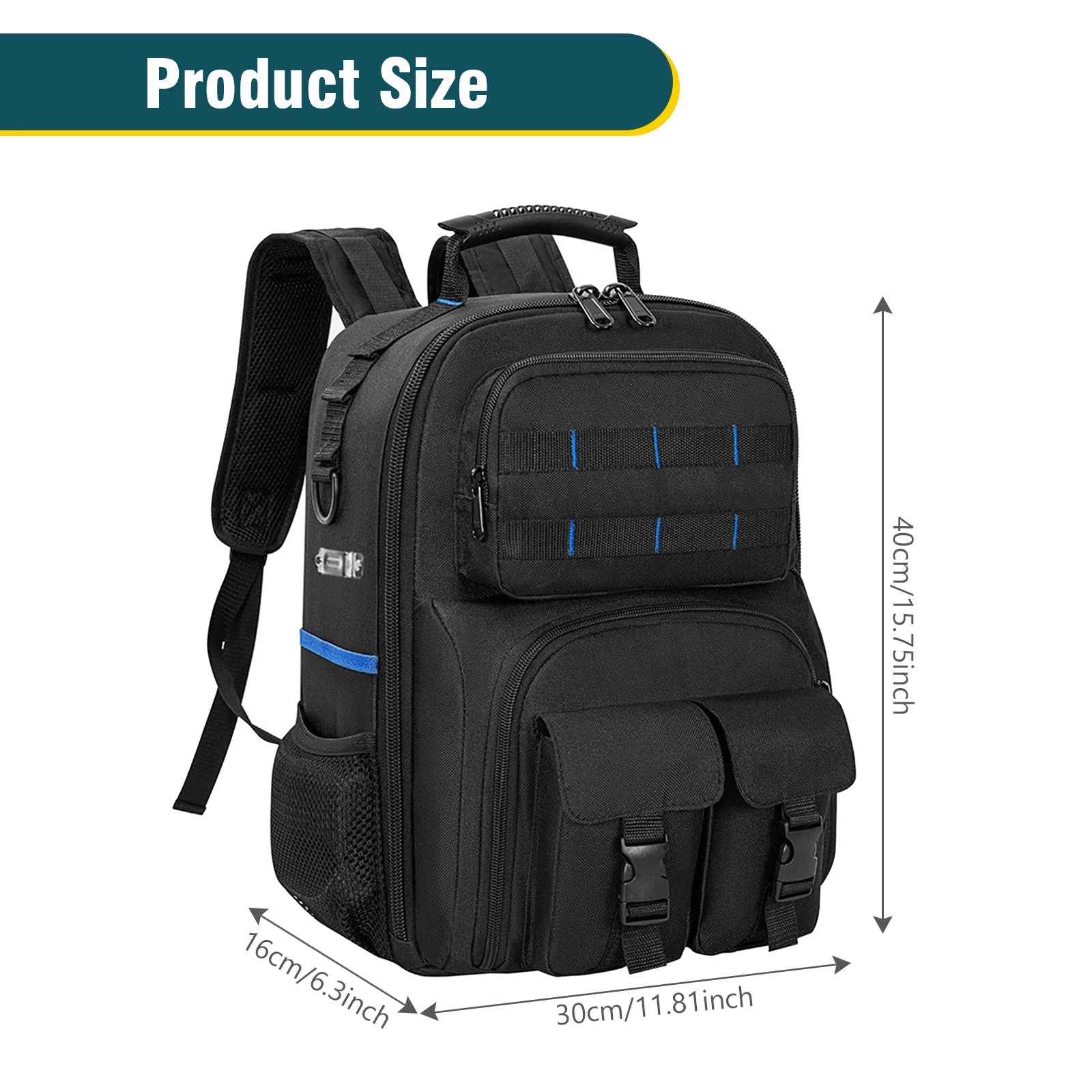 Backpack Tool Bag with Padded Back Support Heavy Duty Tool Kit Carrier Storage Bags for Electrician, Plumber, HVAC, Cable Repair