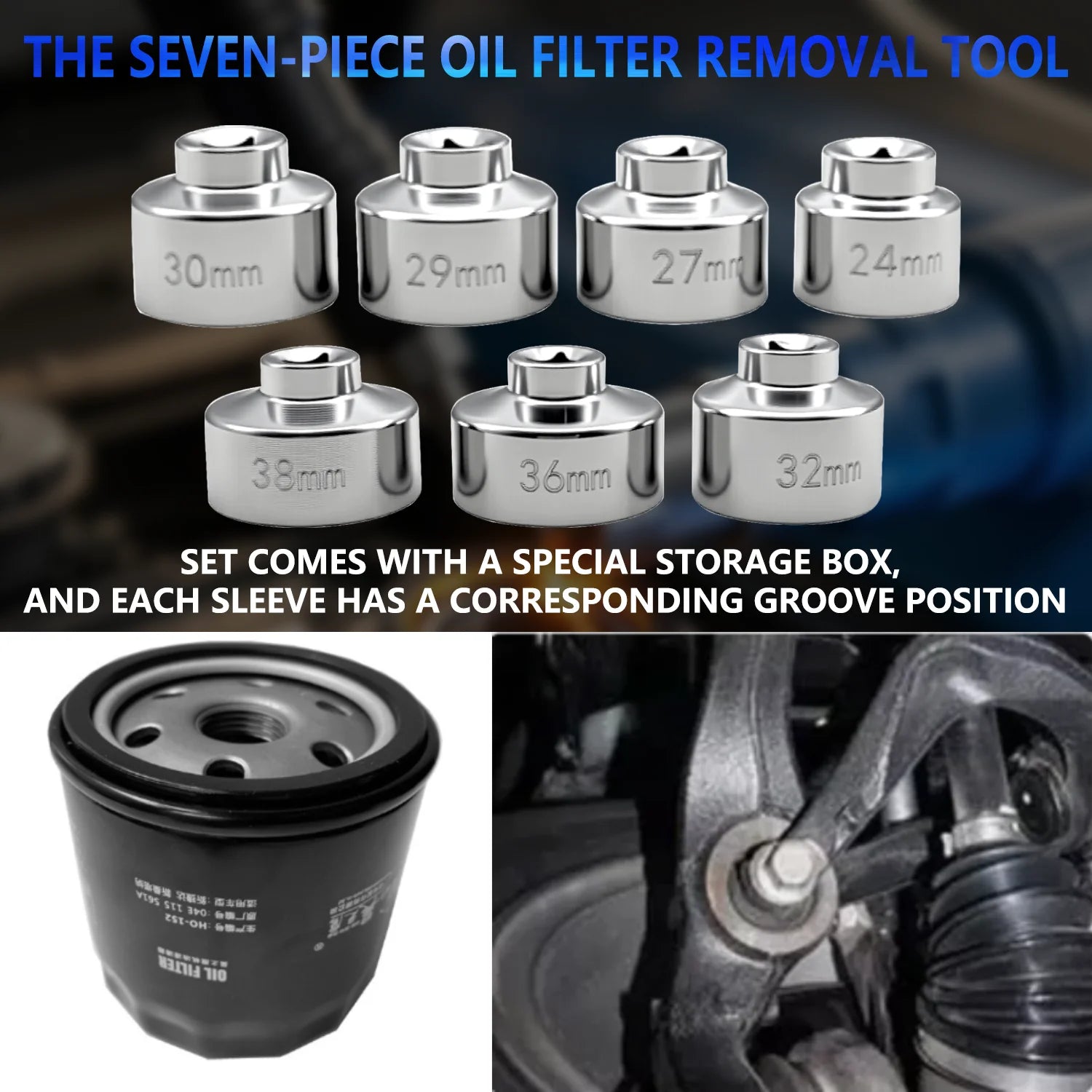 7-piece oil filter socket wrench set, 24mm to 38mm for Mercedes-Benz, BMW, VW, Audi, Boston and more