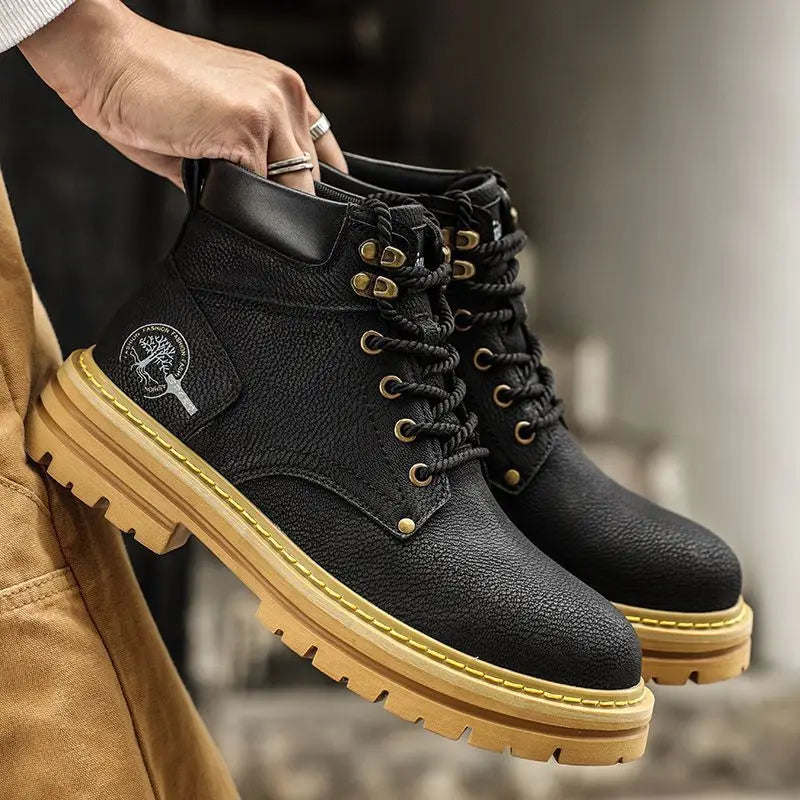 Fashion Men Boots Spring Comfortable Platform Leather Shoes Men Trend Brown Non-slip Work Boots for Men Casual Shoe Cowboy Boots