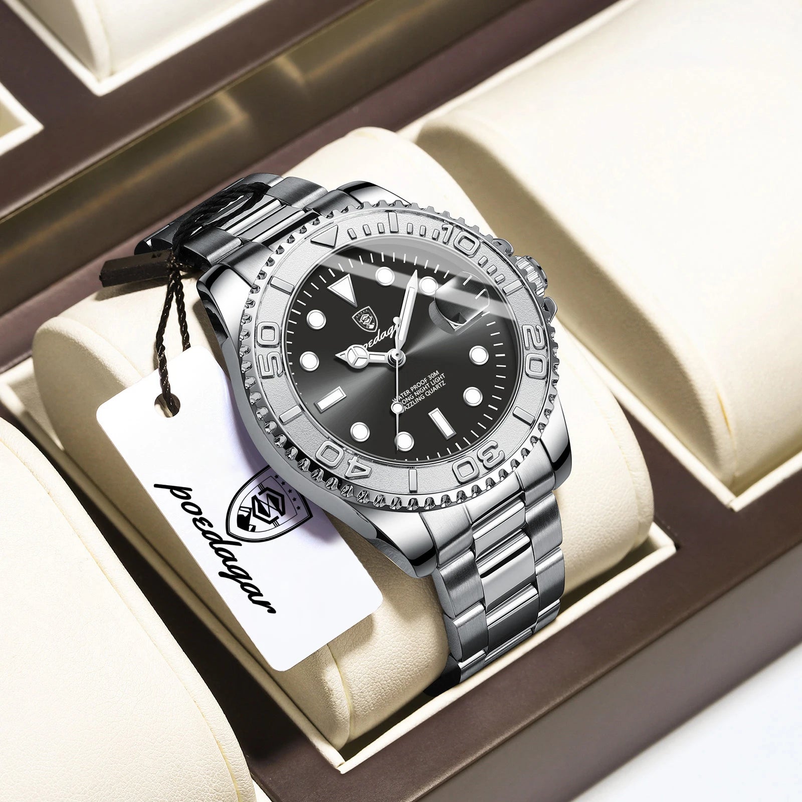 POEDAGAR Top Luxury Male Watch Waterproof Luminous Date Men Watch Stainless Steel Male Clock Sport Fashion Men's Quartz Watches
