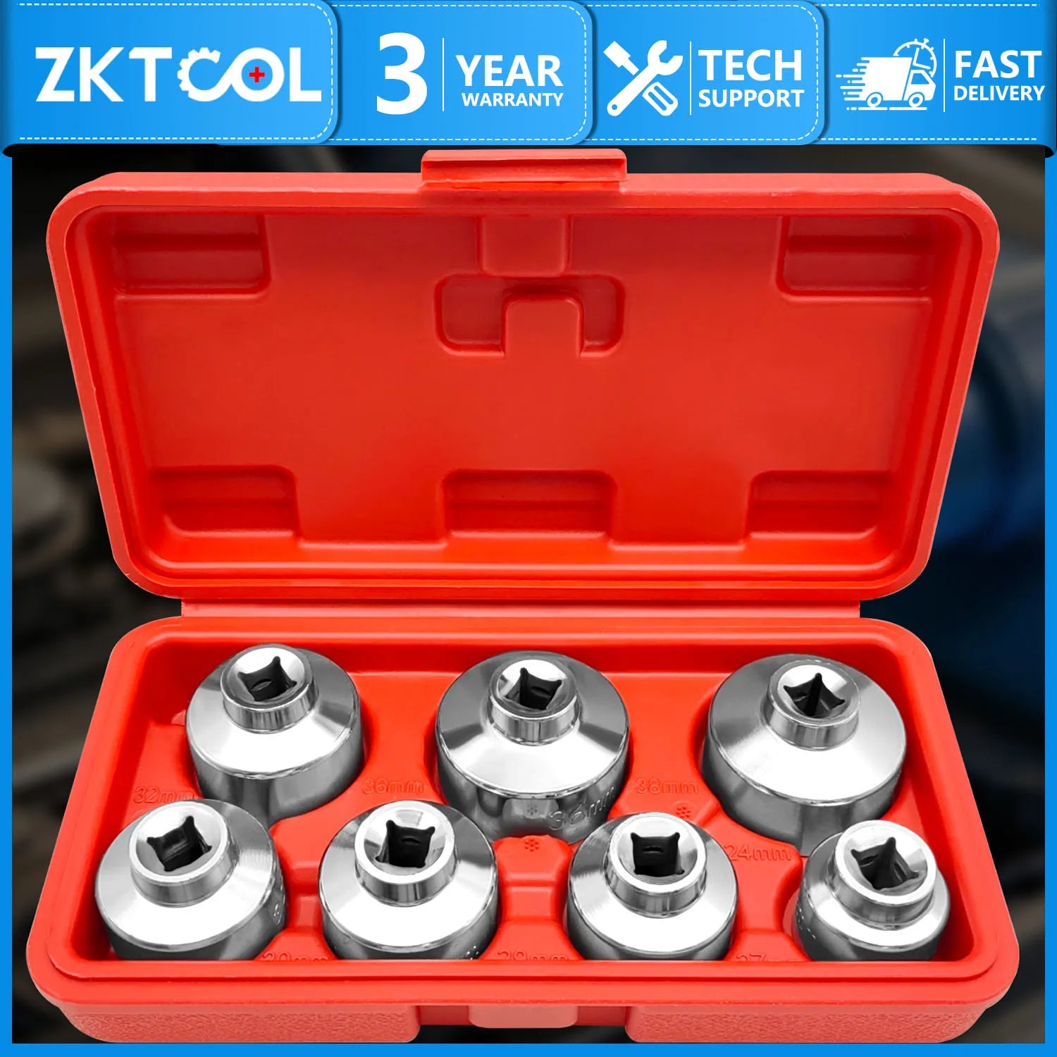 7-piece oil filter socket wrench set, 24mm to 38mm for Mercedes-Benz, BMW, VW, Audi, Boston and more
