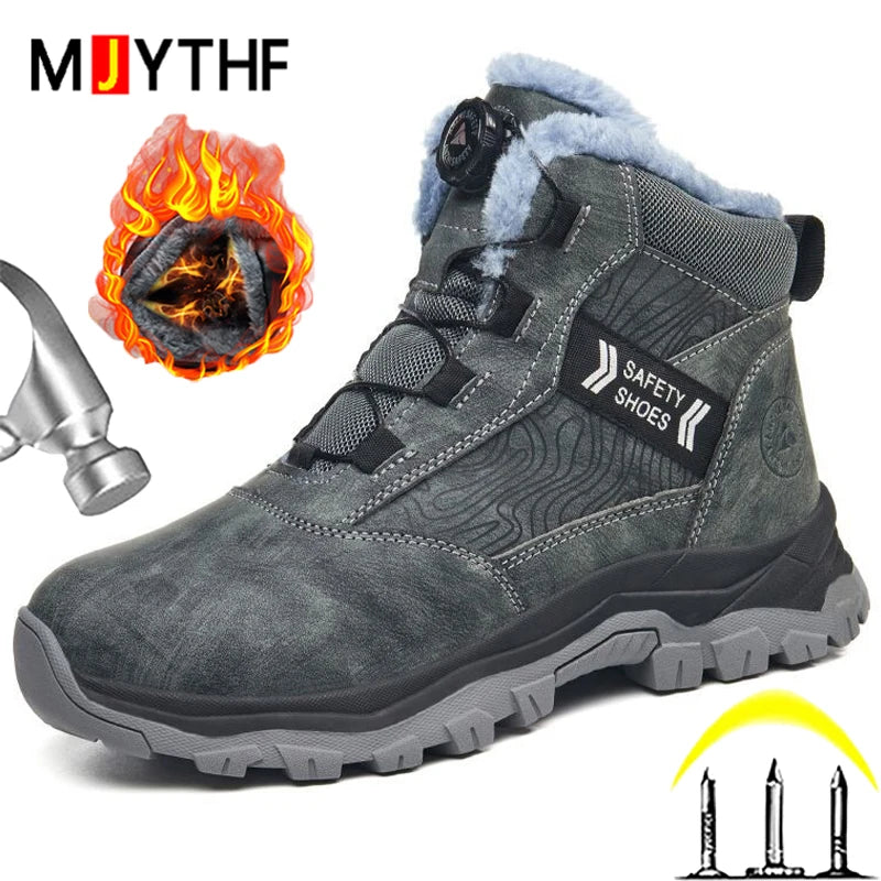 Rotating button Men Winter boots Steel toe shoes Puncture-Proof Safety Boot for engineers Indestructible shoes Work Boots Men
