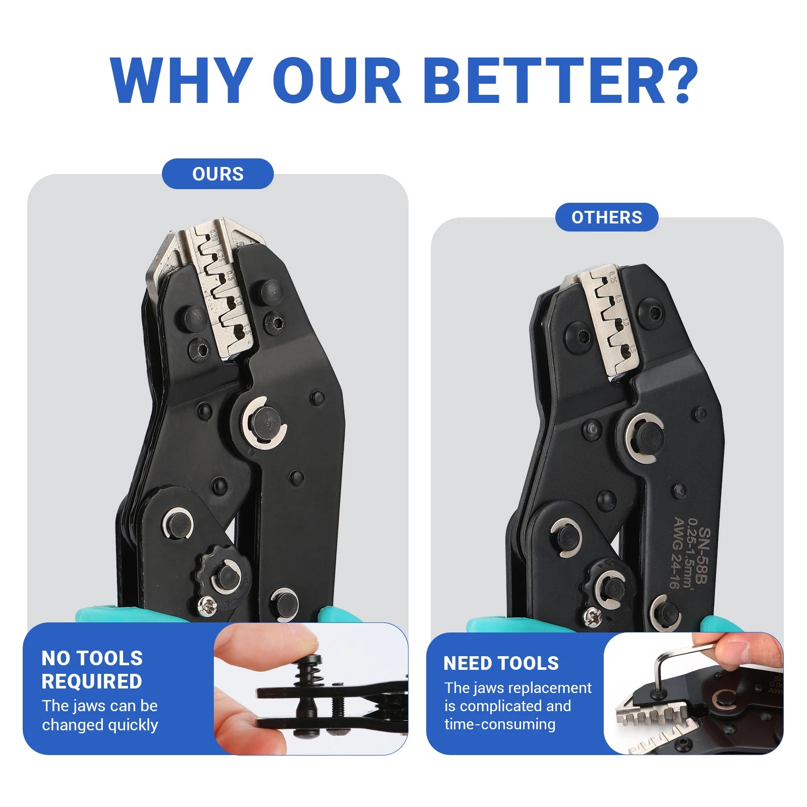 Crimping Tool Set Electrician Tools Quick Change Jaws For Crimp Terminals Dupont JST Non Insulated Open Barrel Ferrule MC4 Solar