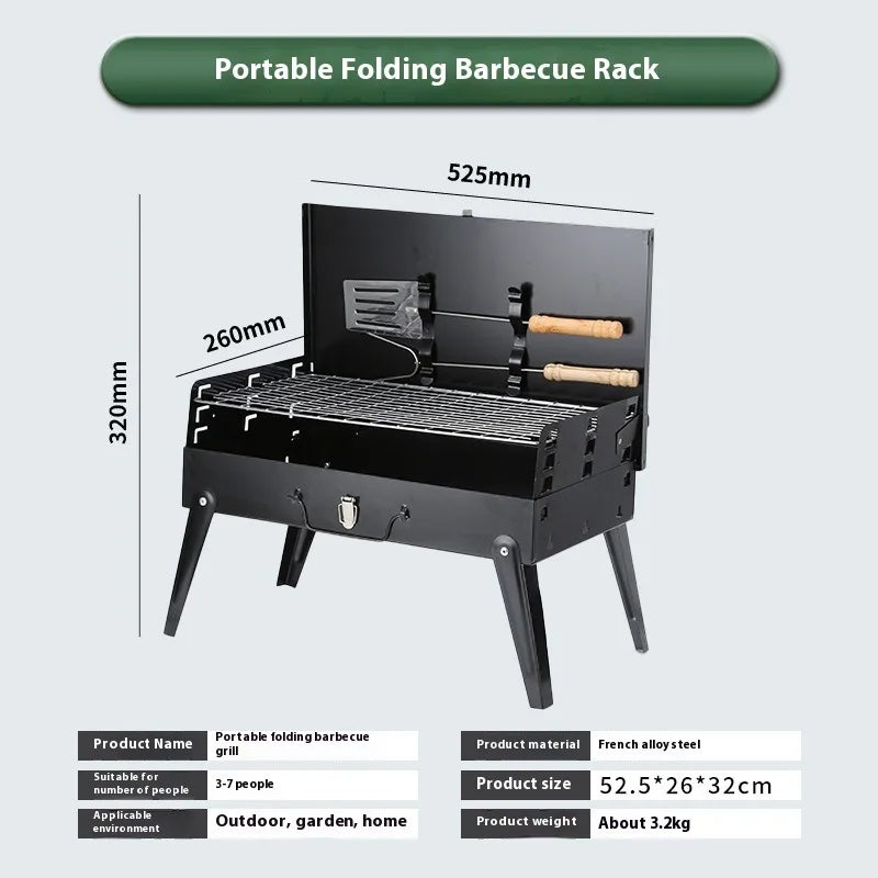 Folding Portable Barbecue Charcoal Grill Stainless Steel Small Mini BBQ Tool Kits for Outdoor Cooking Camping Picnics Beach
