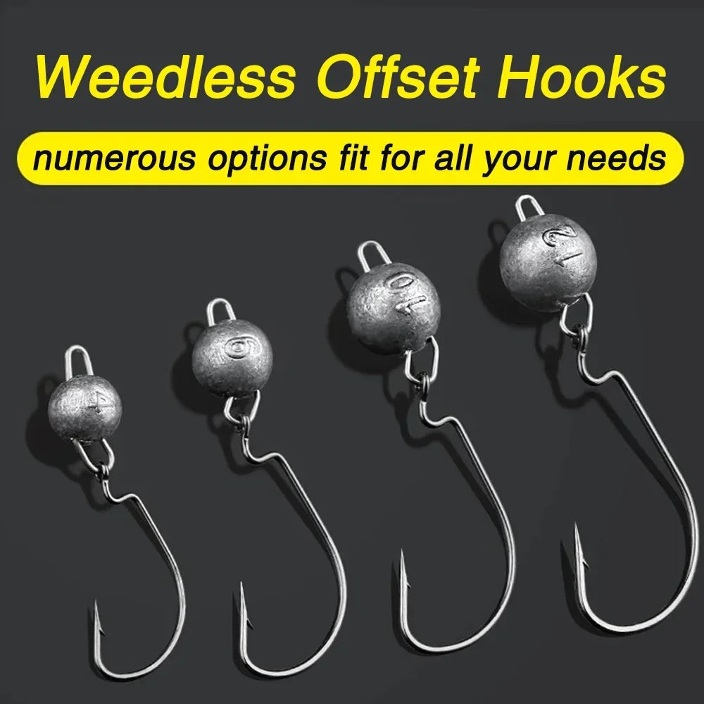 5Pcs Metal Jig Head Worm Hooks 2g 10g 18g Weight Crank Gear Sinker Pesca Weedless Offset Texas Rig Fishing Tackle Kit Fishhook