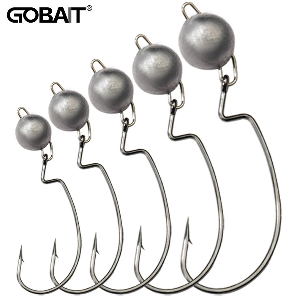 5Pcs Metal Jig Head Worm Hooks 2g 10g 18g Weight Crank Gear Sinker Pesca Weedless Offset Texas Rig Fishing Tackle Kit Fishhook