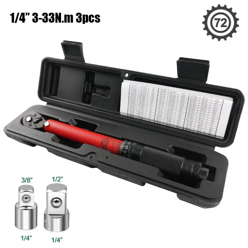 72T Torque Wrench 1/2'' 3/8'' 1/4'' Square Drive Preset Bicycle Torques Key Two-way Ratchet Car Bike Automotive Hand Tools