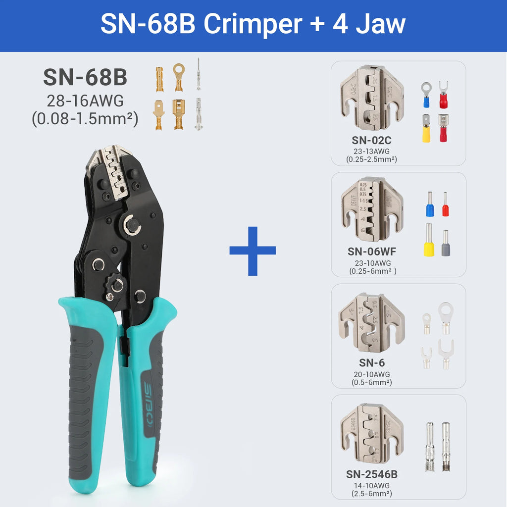 Crimping Tool Set Electrician Tools Quick Change Jaws For Crimp Terminals Dupont JST Non Insulated Open Barrel Ferrule MC4 Solar
