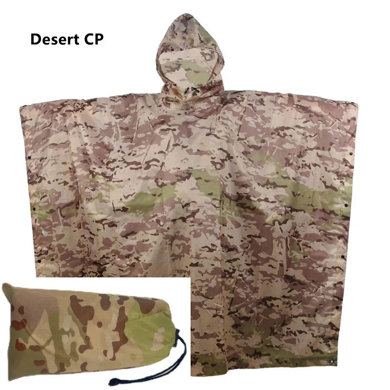 Outdoor Breathable Camouflage Poncho Jungle Tactical Raincoat Birdwatching Hiking Hunting Ghillie Suit Travel Rain Gear