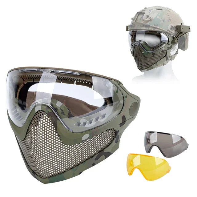 Tactical Face Mask Anti-Fog Goggle Paintball Airsoft Cs Shooting Steel Mesh Breathable Protective Head Helmet Masks Hunting Gear