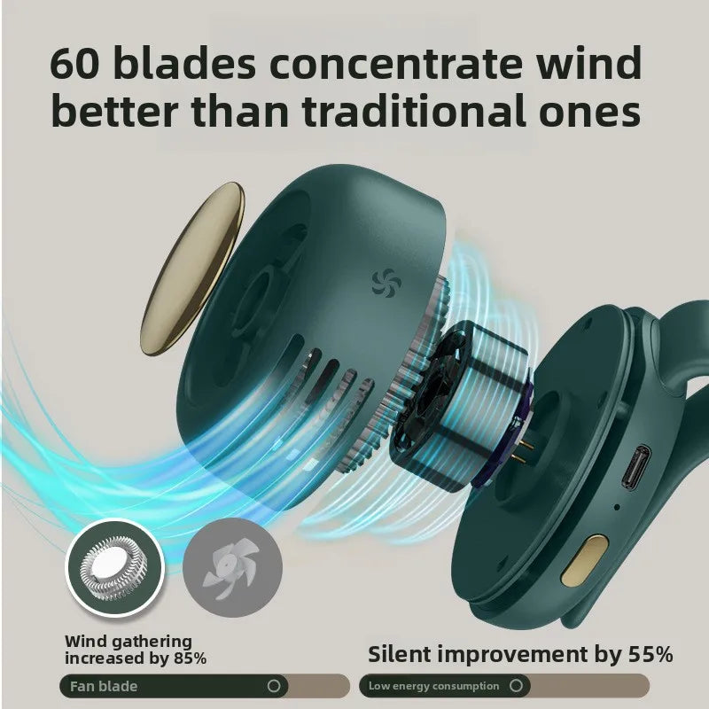 Mini Bladeless Fan USB Rechargeable Portable Clip on Waist Handheld Personal Fan for Outdoor Travel Office Camping Hiking Gym