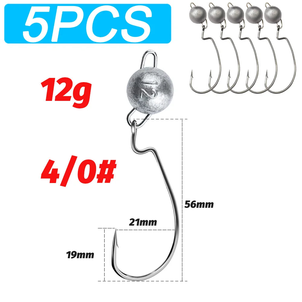5Pcs Metal Jig Head Worm Hooks 2g 10g 18g Weight Crank Gear Sinker Pesca Weedless Offset Texas Rig Fishing Tackle Kit Fishhook
