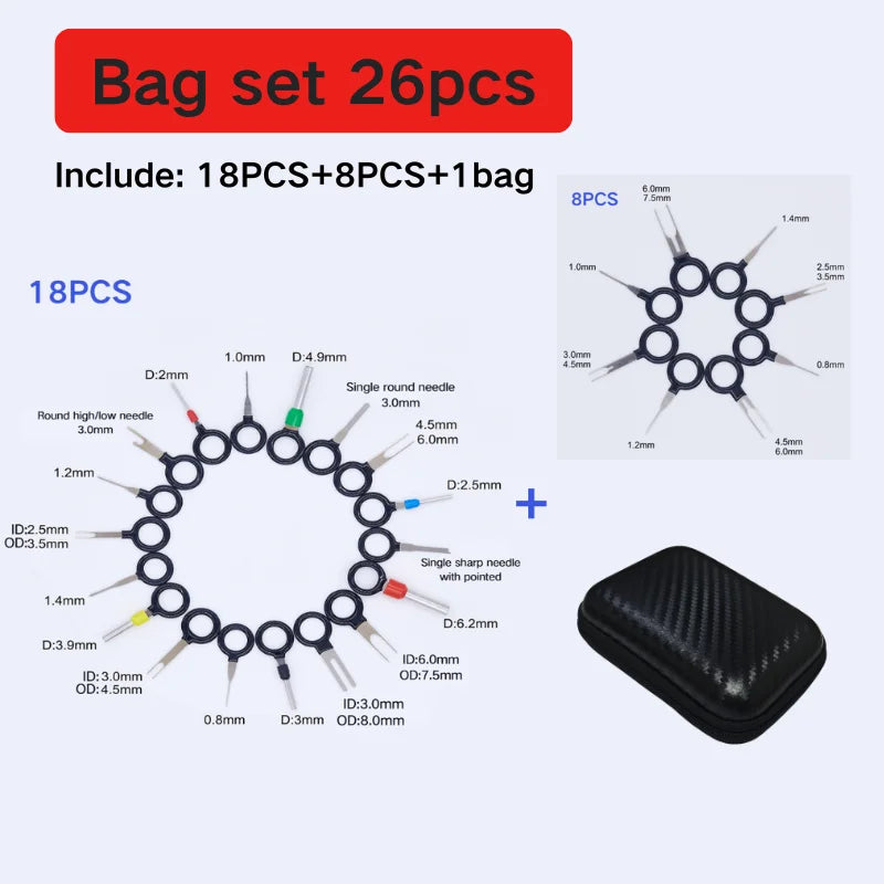 26/41pcs Car Terminal Removal Kit Box Wire Plug Connector Extractor Puller Release Pin Extractor Set For Automotive Repair Tool