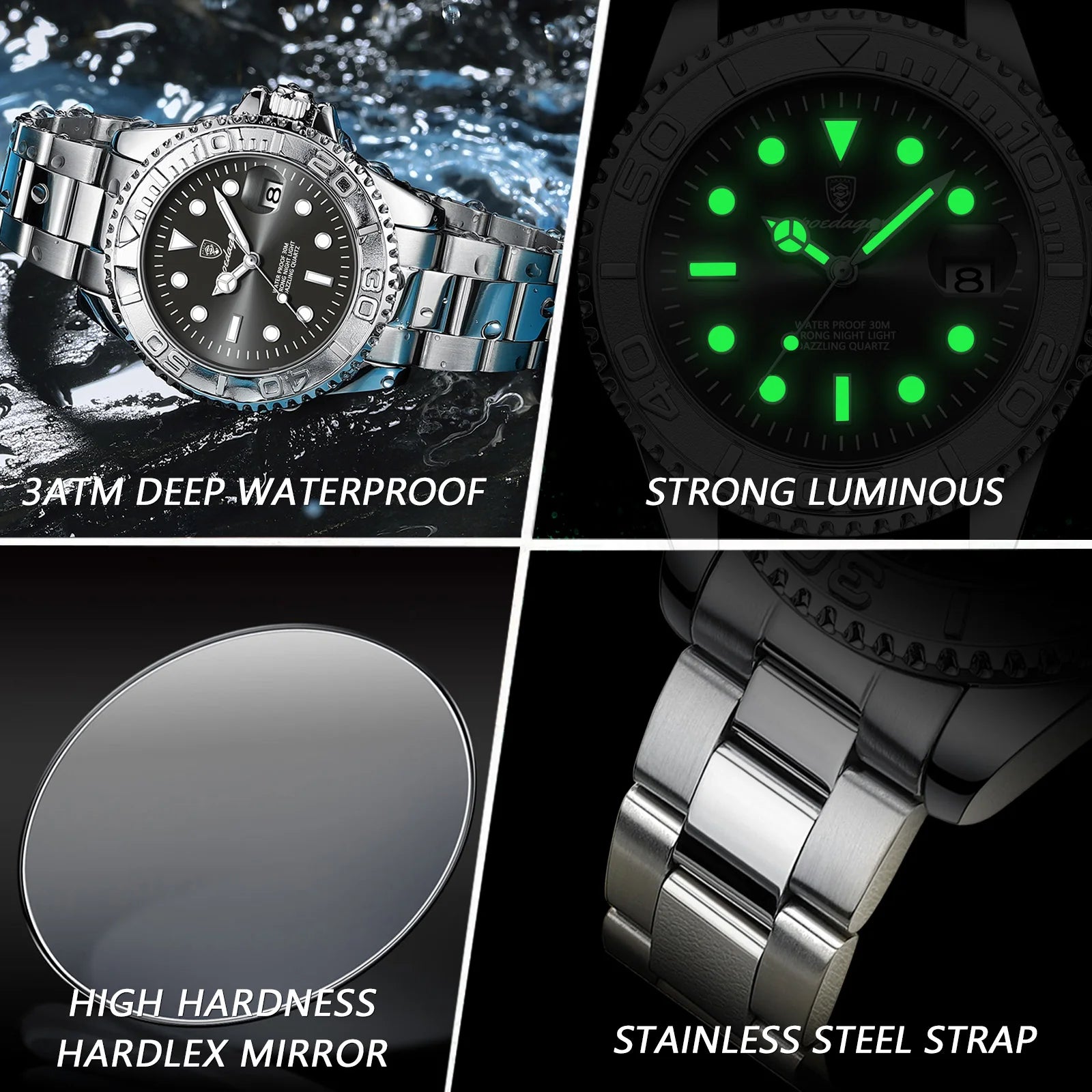 POEDAGAR Top Luxury Male Watch Waterproof Luminous Date Men Watch Stainless Steel Male Clock Sport Fashion Men's Quartz Watches