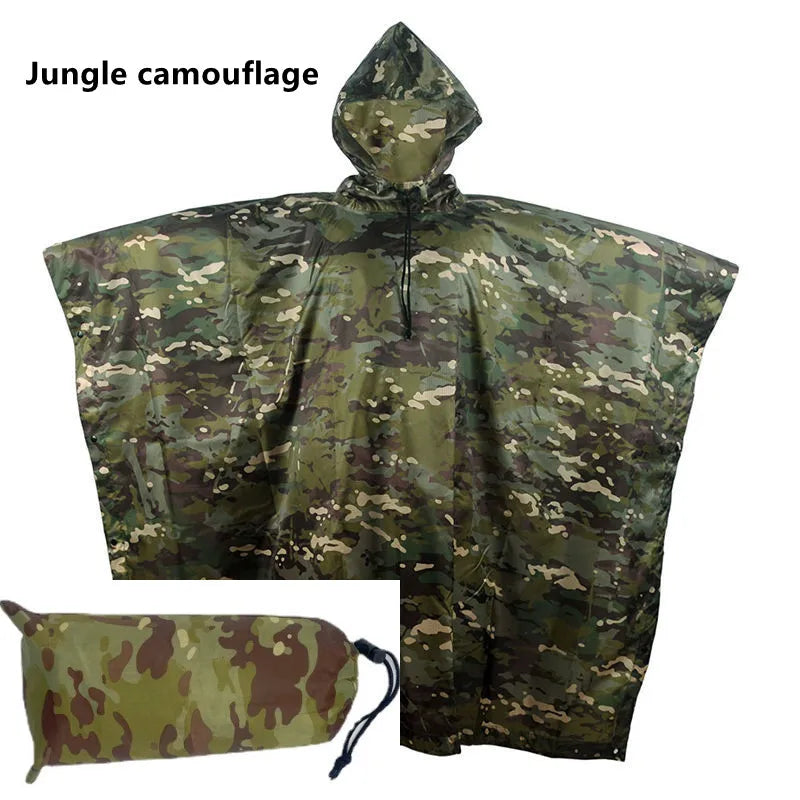 Outdoor Breathable Camouflage Poncho Jungle Tactical Raincoat Birdwatching Hiking Hunting Ghillie Suit Travel Rain Gear