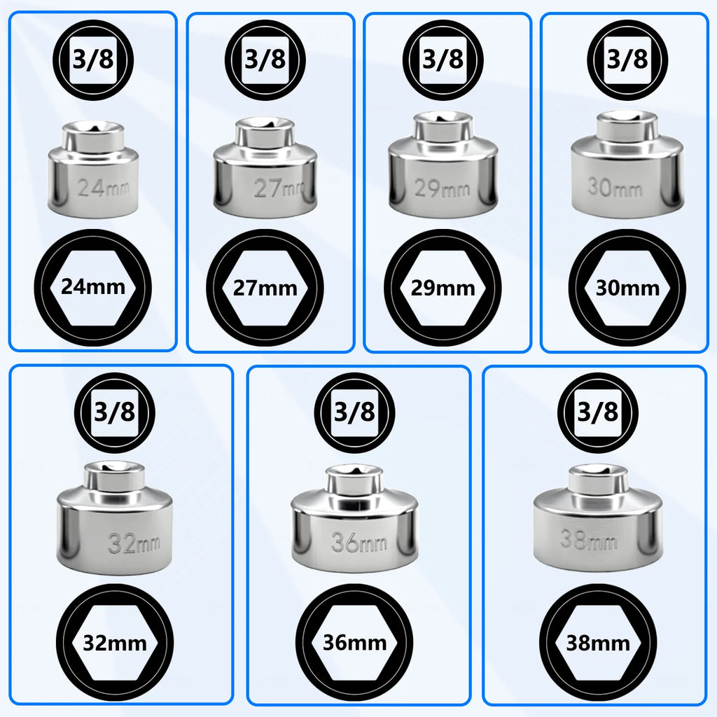 7-piece oil filter socket wrench set, 24mm to 38mm for Mercedes-Benz, BMW, VW, Audi, Boston and more