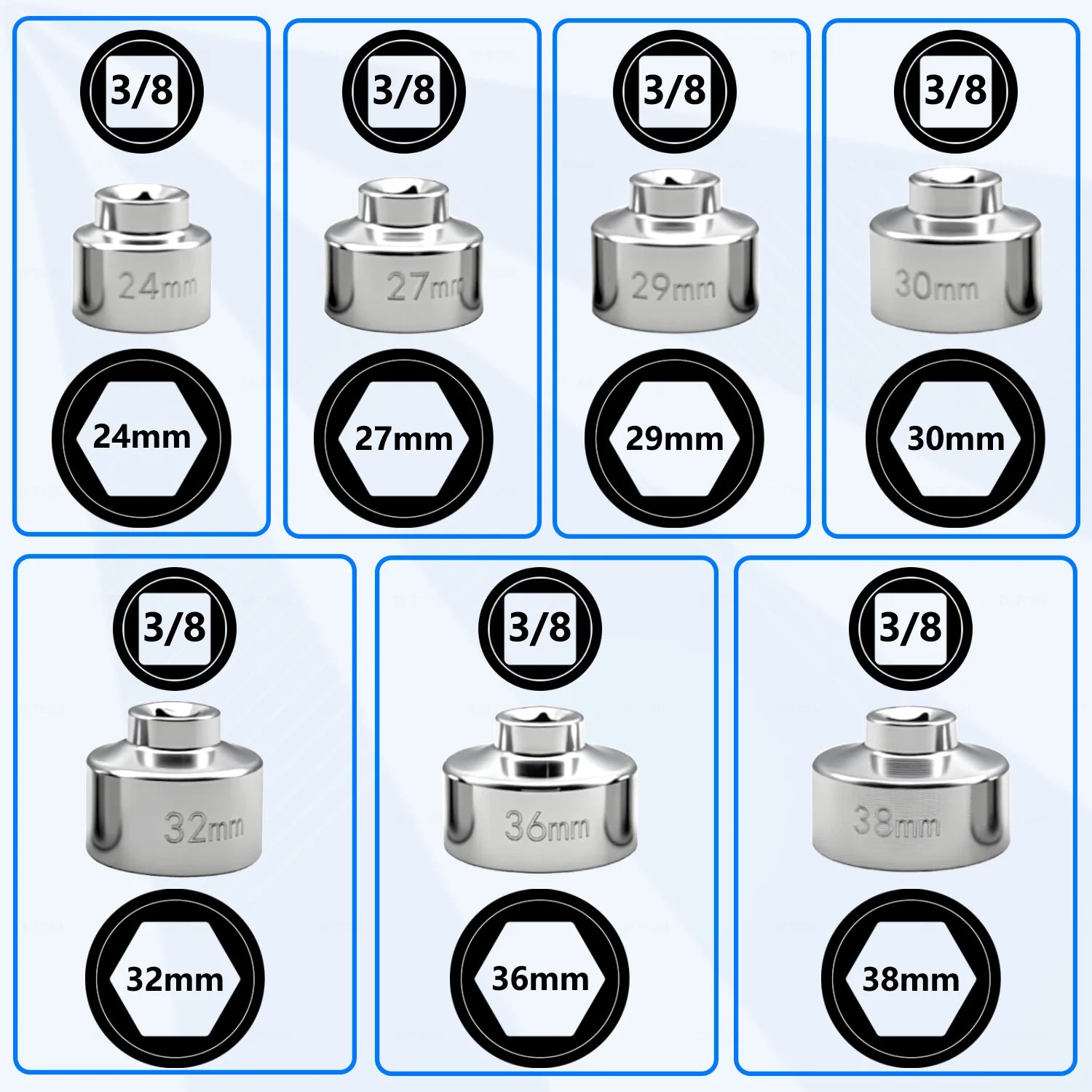 7-piece oil filter socket wrench set, 24mm to 38mm for Mercedes-Benz, BMW, VW, Audi, Boston and more