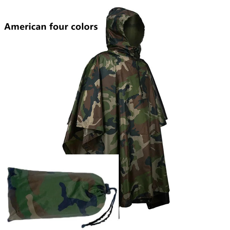 Outdoor Breathable Camouflage Poncho Jungle Tactical Raincoat Birdwatching Hiking Hunting Ghillie Suit Travel Rain Gear