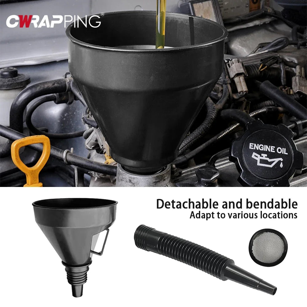 1Pc Multi Functional Flexible Automotive Fuel Black Funnel Spill-Proof Refueling Oil Changing Tool with Wide Mouth and Handle