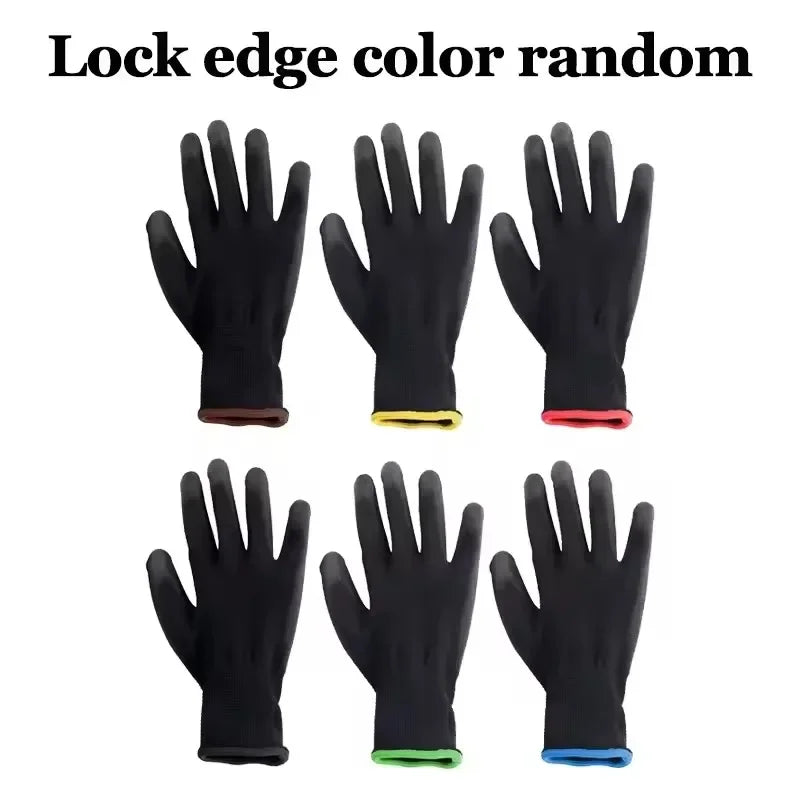 6/12/18PCS Black PU Coating Gloves Anti-Slip Multi-scenario Nylon PU Gloves Durable Gardening Machinery Automotive Repair