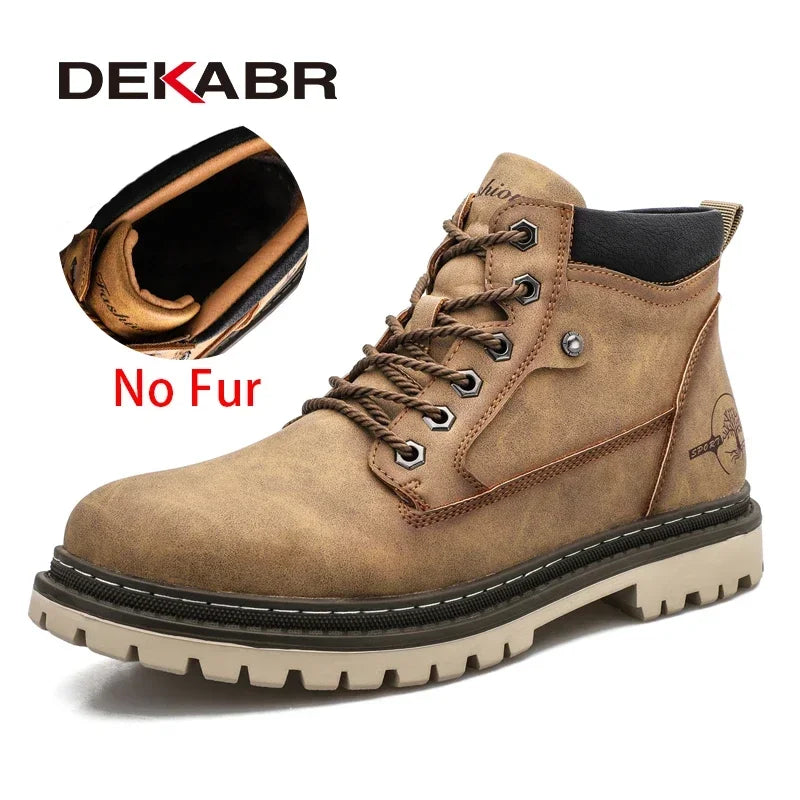 DEKABR Casual Shoes For Men Autumn Winter Warm Fur Plus Comfortable Retro Boots Wear-Resistan Leisure Vintage Style Boots Men