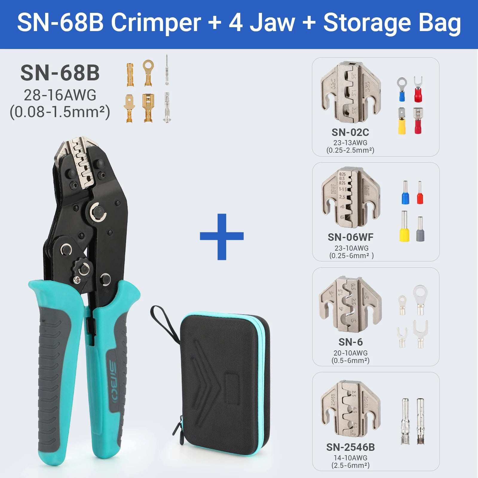 Crimping Tool Set Electrician Tools Quick Change Jaws For Crimp Terminals Dupont JST Non Insulated Open Barrel Ferrule MC4 Solar