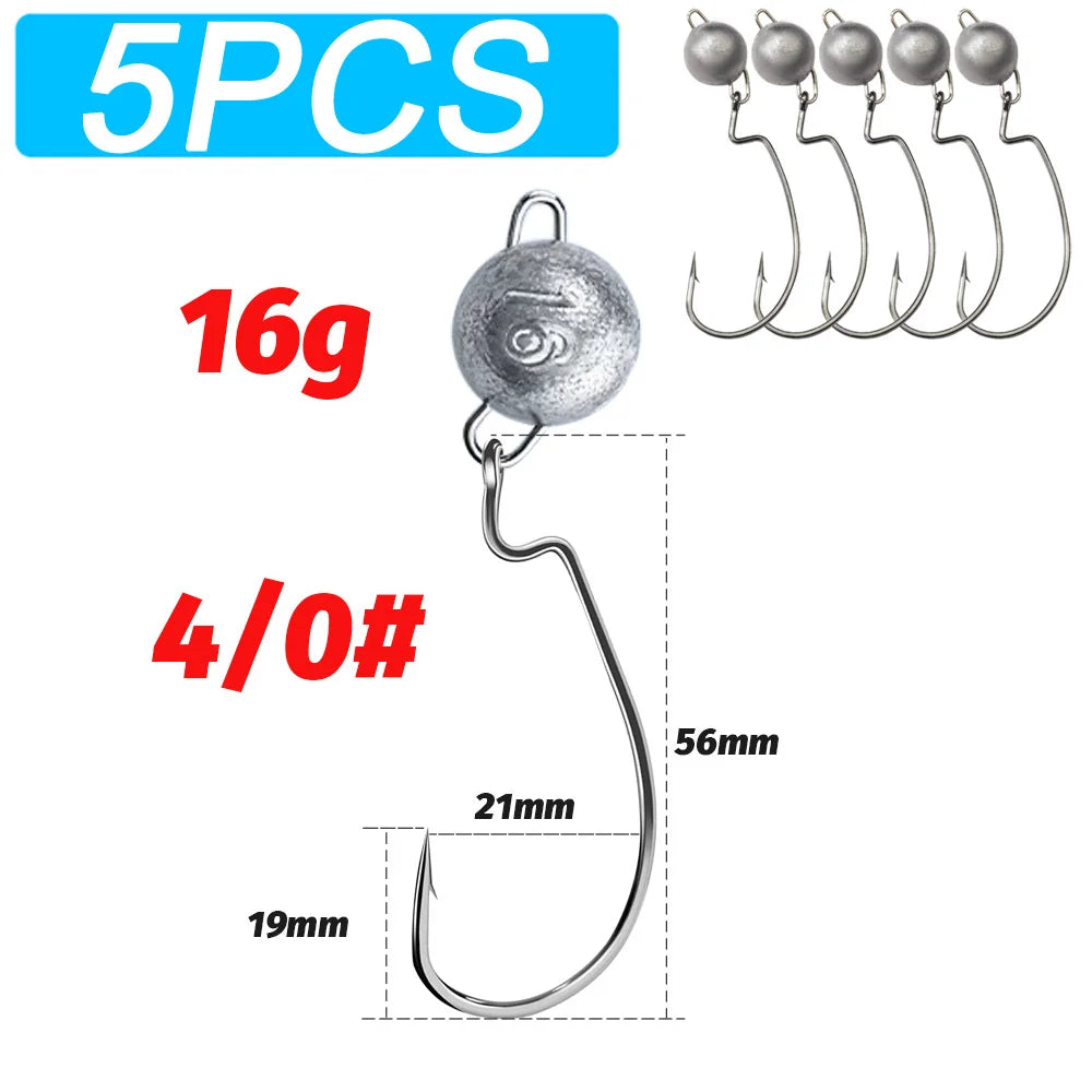5Pcs Metal Jig Head Worm Hooks 2g 10g 18g Weight Crank Gear Sinker Pesca Weedless Offset Texas Rig Fishing Tackle Kit Fishhook