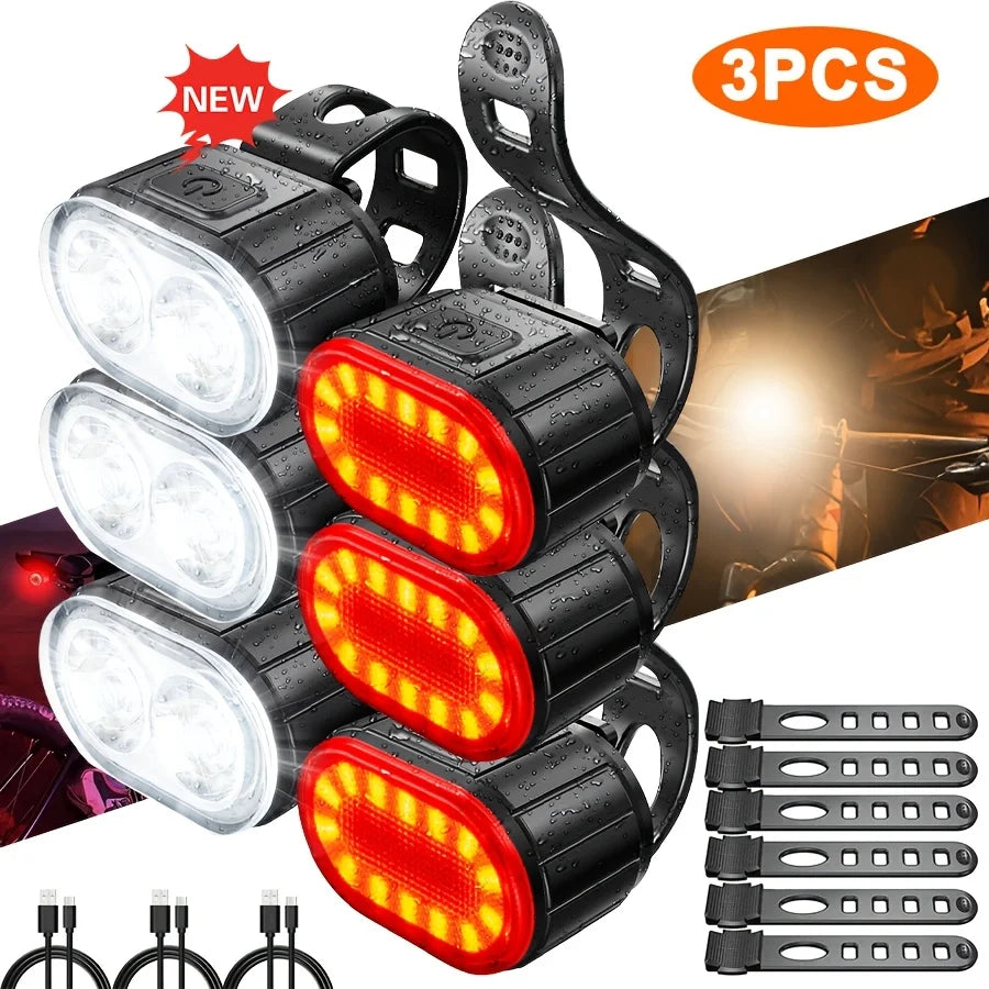 Cycling Bicycle Front Rear Light Set Bike Type C Rechargeable Flashlight Light MTB Waterproof Taillight LED Lantern Bike Parts