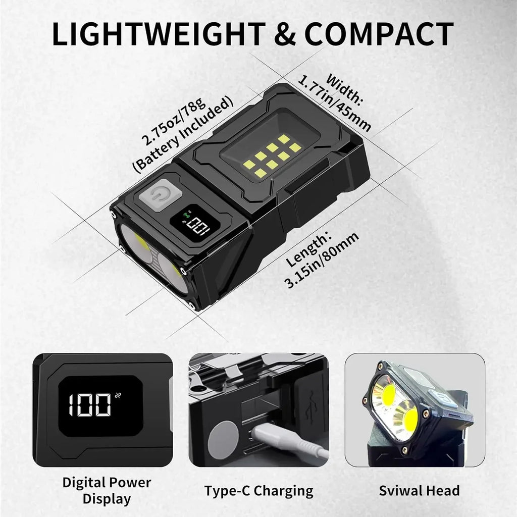 EDC Mini LED Flashlights  Rechargeable Magnetic Torch Clip-On EDC Handheld Work Light for Hiking Camping Dog Walking Emergencies