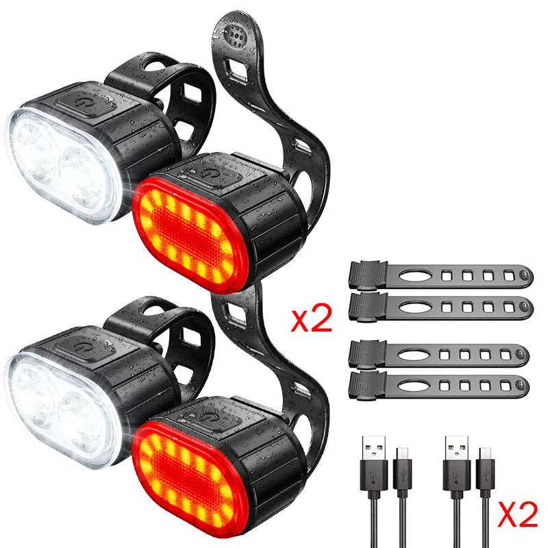 Cycling Bicycle Front Rear Light Set Bike Type C Rechargeable Flashlight Light MTB Waterproof Taillight LED Lantern Bike Parts