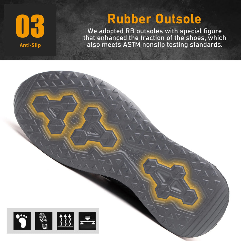 Steel Toe Safety Shoes for Men Lightweight Breathable Work Shoes Grey Anti-Smash Anti-Puncture Work Shoes Comfortable Durable