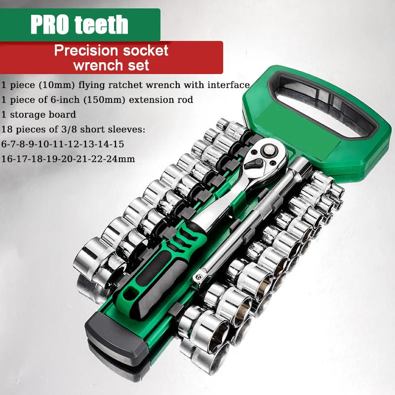 CRV Ratchet Spanner 3/8 Automotive Mechanic Tool Box Set Garage Car Repair Socket Wrench Set DIY Workshop Hand Tools