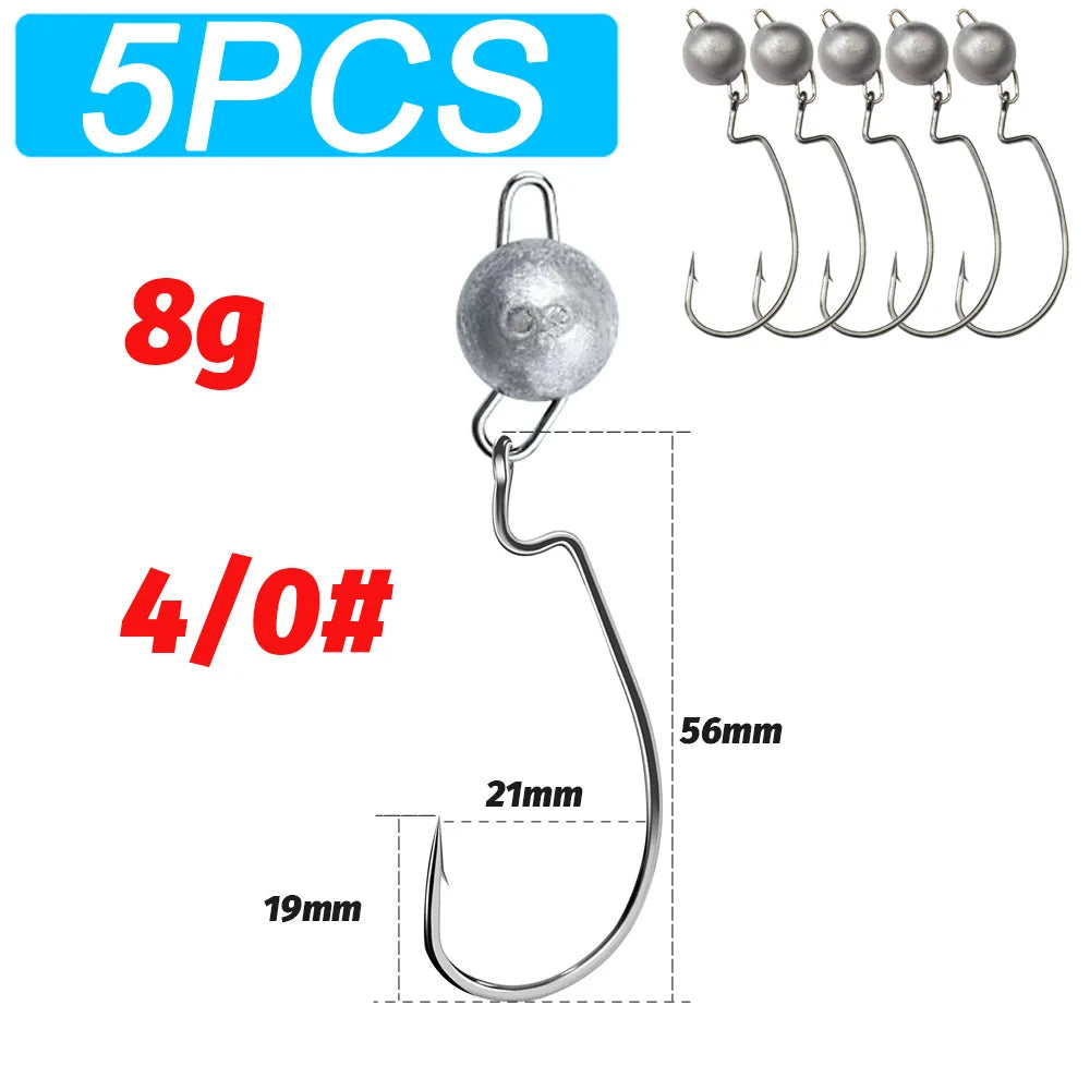 5Pcs Metal Jig Head Worm Hooks 2g 10g 18g Weight Crank Gear Sinker Pesca Weedless Offset Texas Rig Fishing Tackle Kit Fishhook