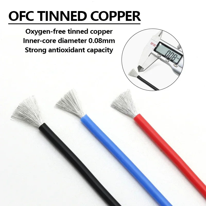 1~50m Heat Resistant Cable Red Black 30/28/26/24/22/20/18/16AWG Silicone Rubber Tinned Copper Wire Car Battery Automotive Wiring