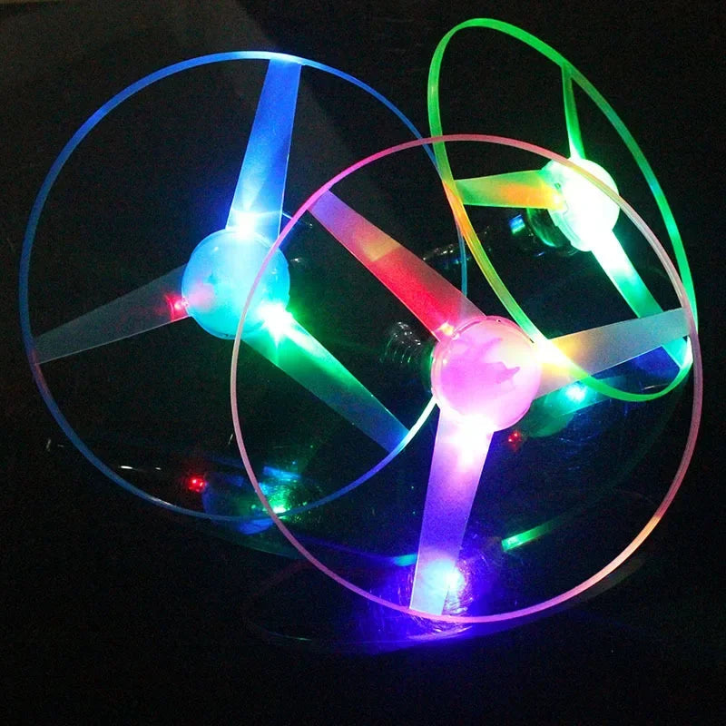 Kid Sports Pull Line Saucer Toys Children outdoor Fun Rotating Flying Toy LED Light Processing Flash Flying Toy For Parks Beach