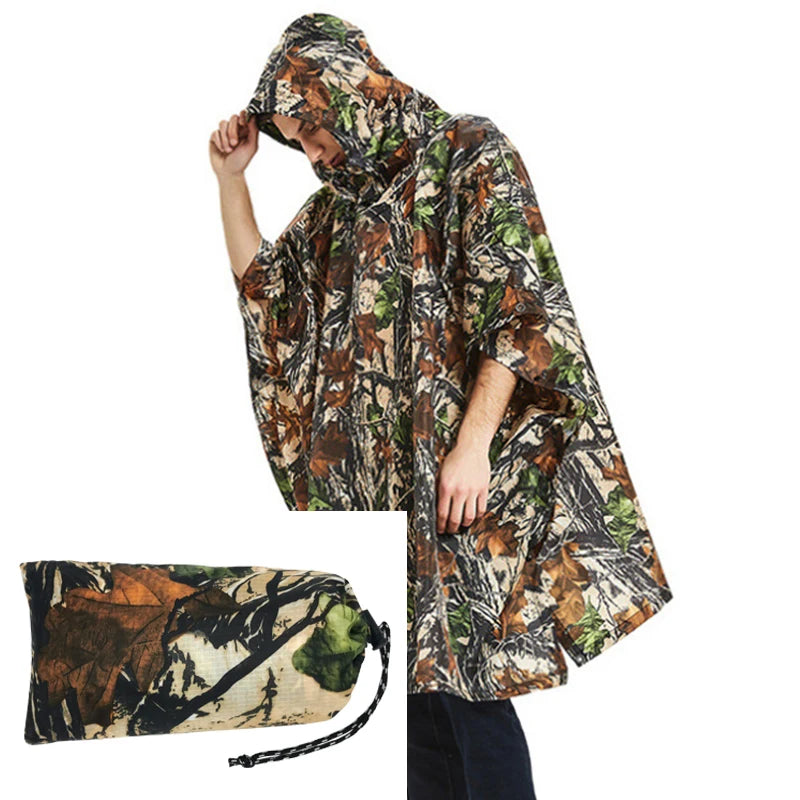 Outdoor Breathable Camouflage Poncho Jungle Tactical Raincoat Birdwatching Hiking Hunting Ghillie Suit Travel Rain Gear