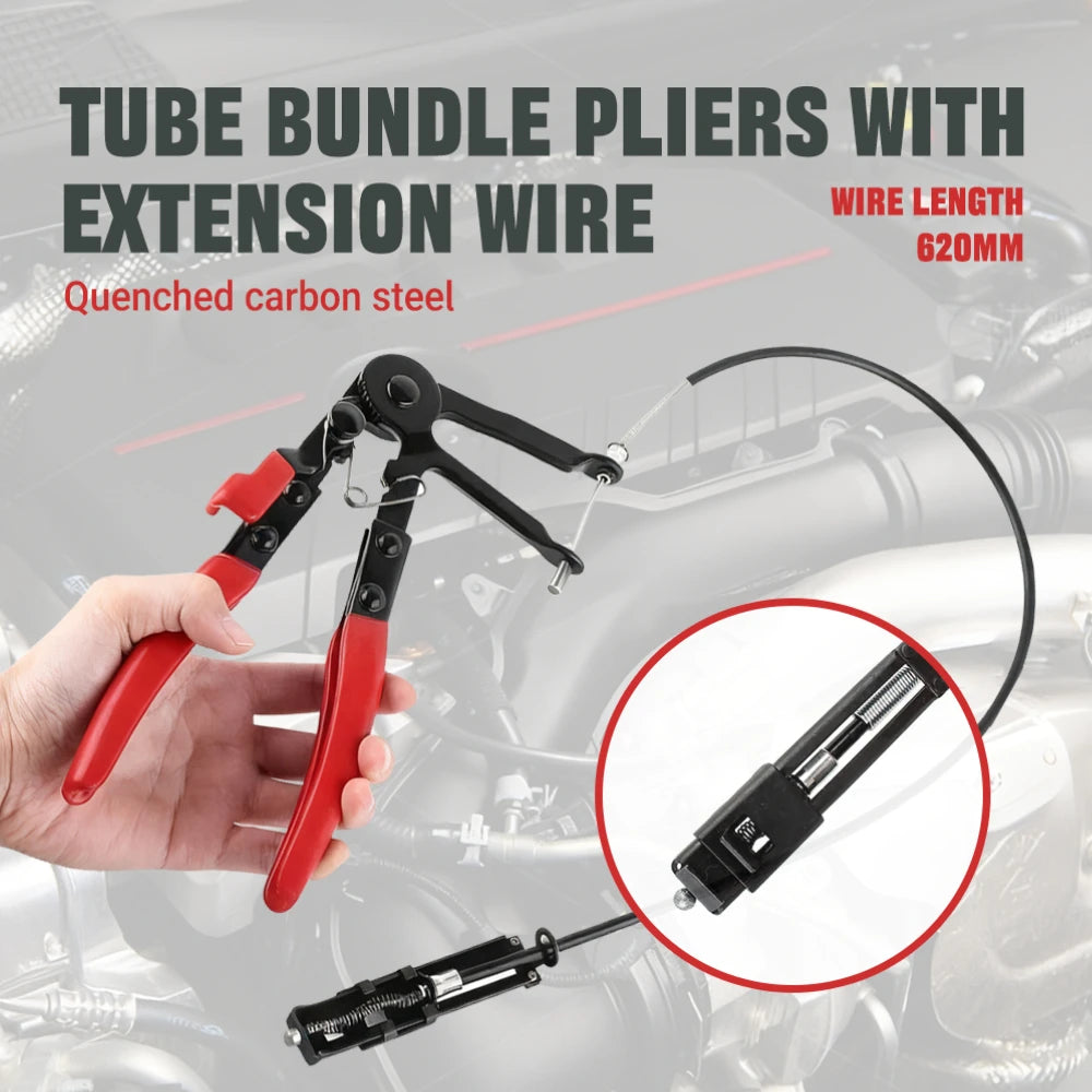 Heavy Duty Cable Type Hose Clamp Pliers with Extended Reach Capability for Automotive Straight Hose Bundle Removal & Maintenance