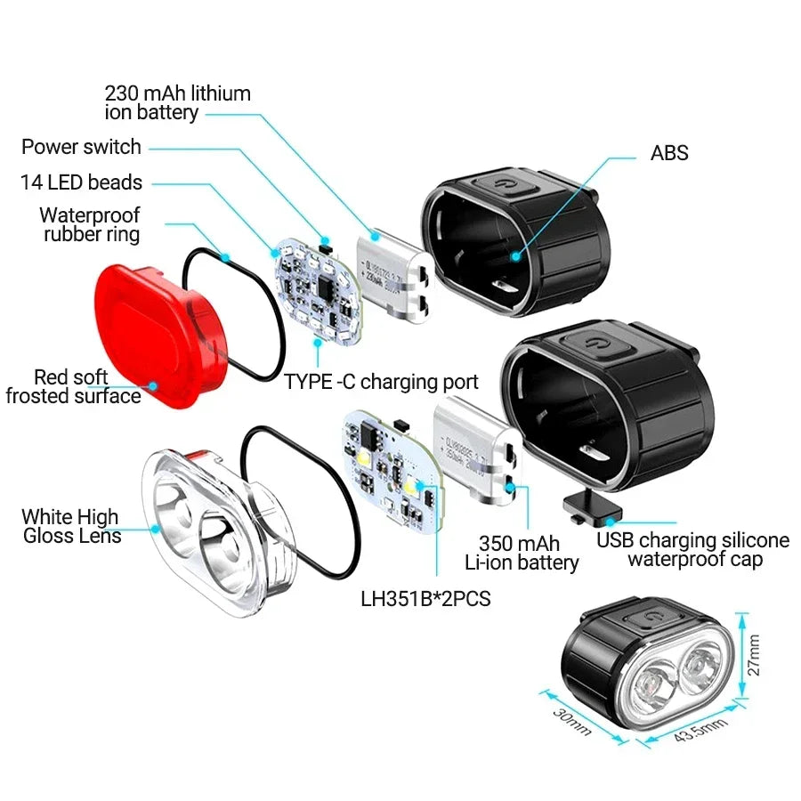 Cycling Bicycle Front Rear Light Set Bike Type C Rechargeable Flashlight Light MTB Waterproof Taillight LED Lantern Bike Parts