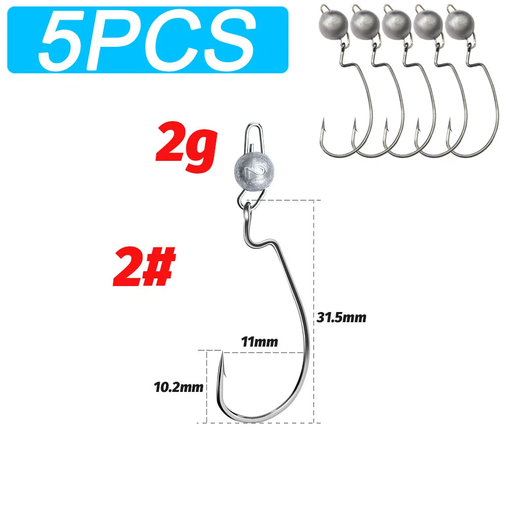 5Pcs Metal Jig Head Worm Hooks 2g 10g 18g Weight Crank Gear Sinker Pesca Weedless Offset Texas Rig Fishing Tackle Kit Fishhook