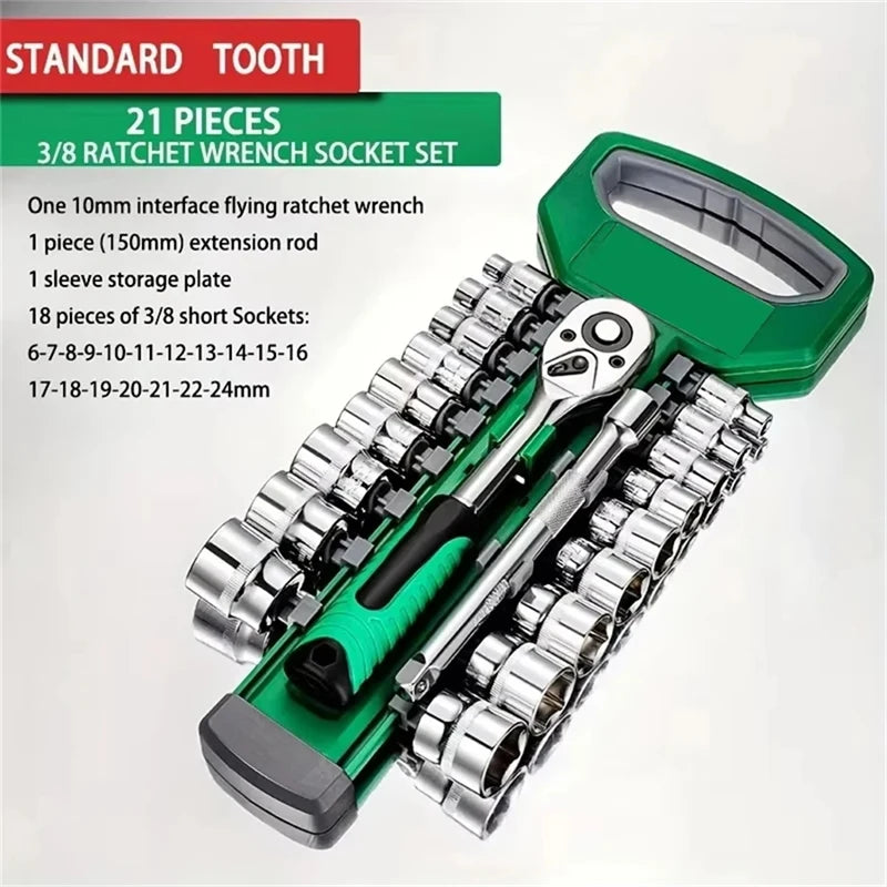 CRV Ratchet Spanner 3/8 Automotive Mechanic Tool Box Set Garage Car Repair Socket Wrench Set DIY Workshop Hand Tools