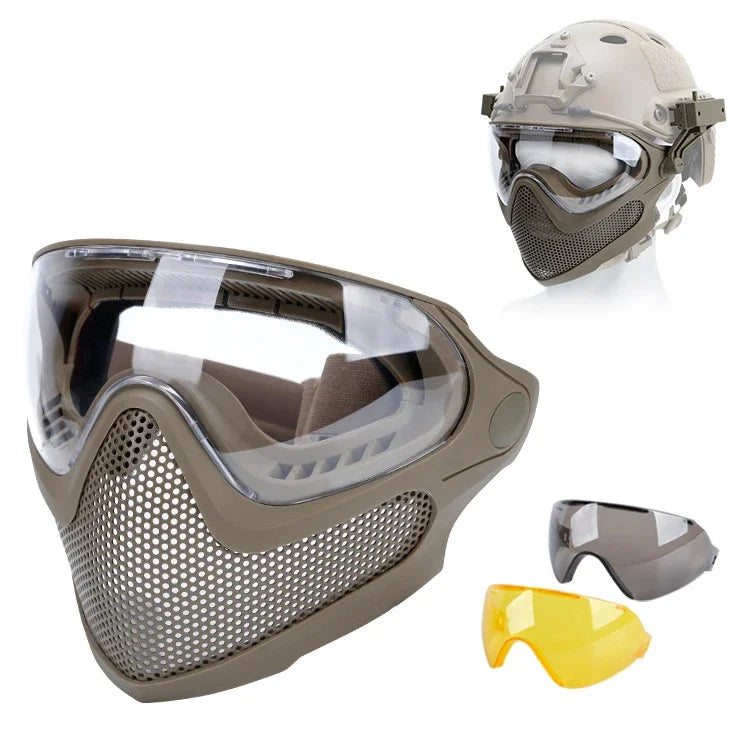 Tactical Face Mask Anti-Fog Goggle Paintball Airsoft Cs Shooting Steel Mesh Breathable Protective Head Helmet Masks Hunting Gear
