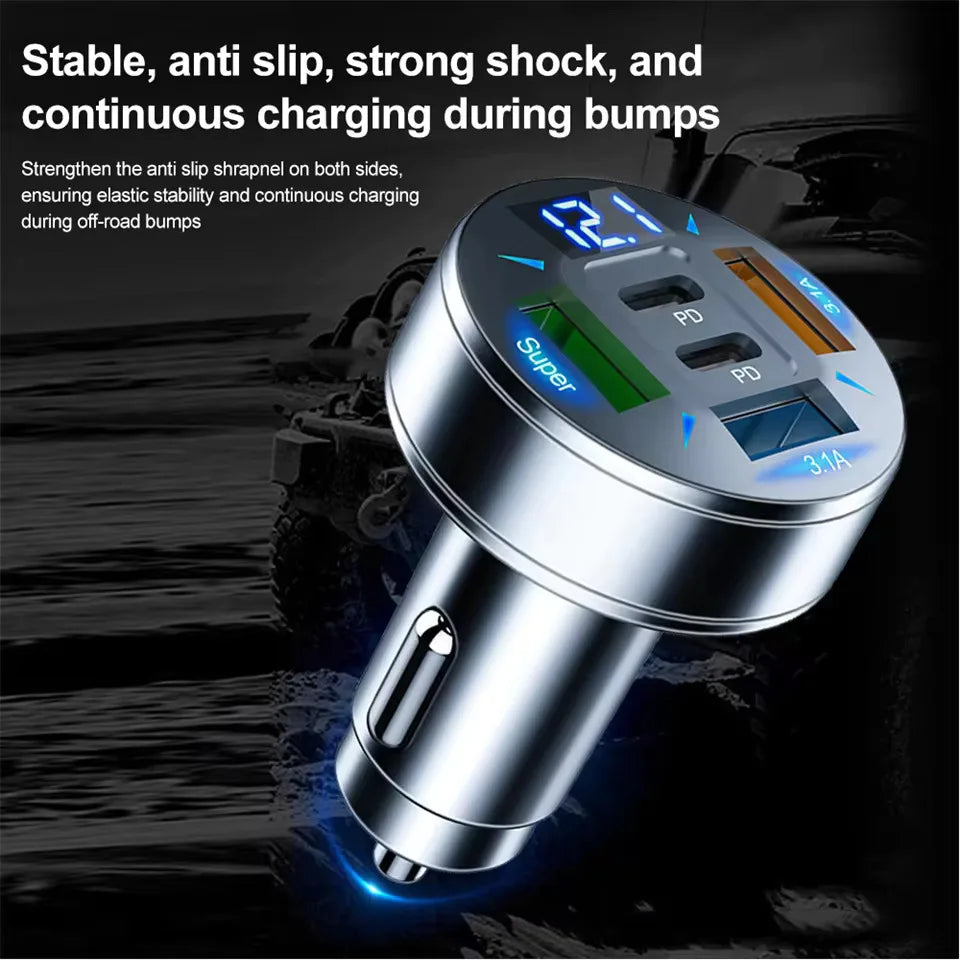 Car Charger 250W 5 Ports Fast Charging PD QC3.0 USB C Car Phone Charger Adapter With Voltage For iPhone Samsung Huawei Xiaomi