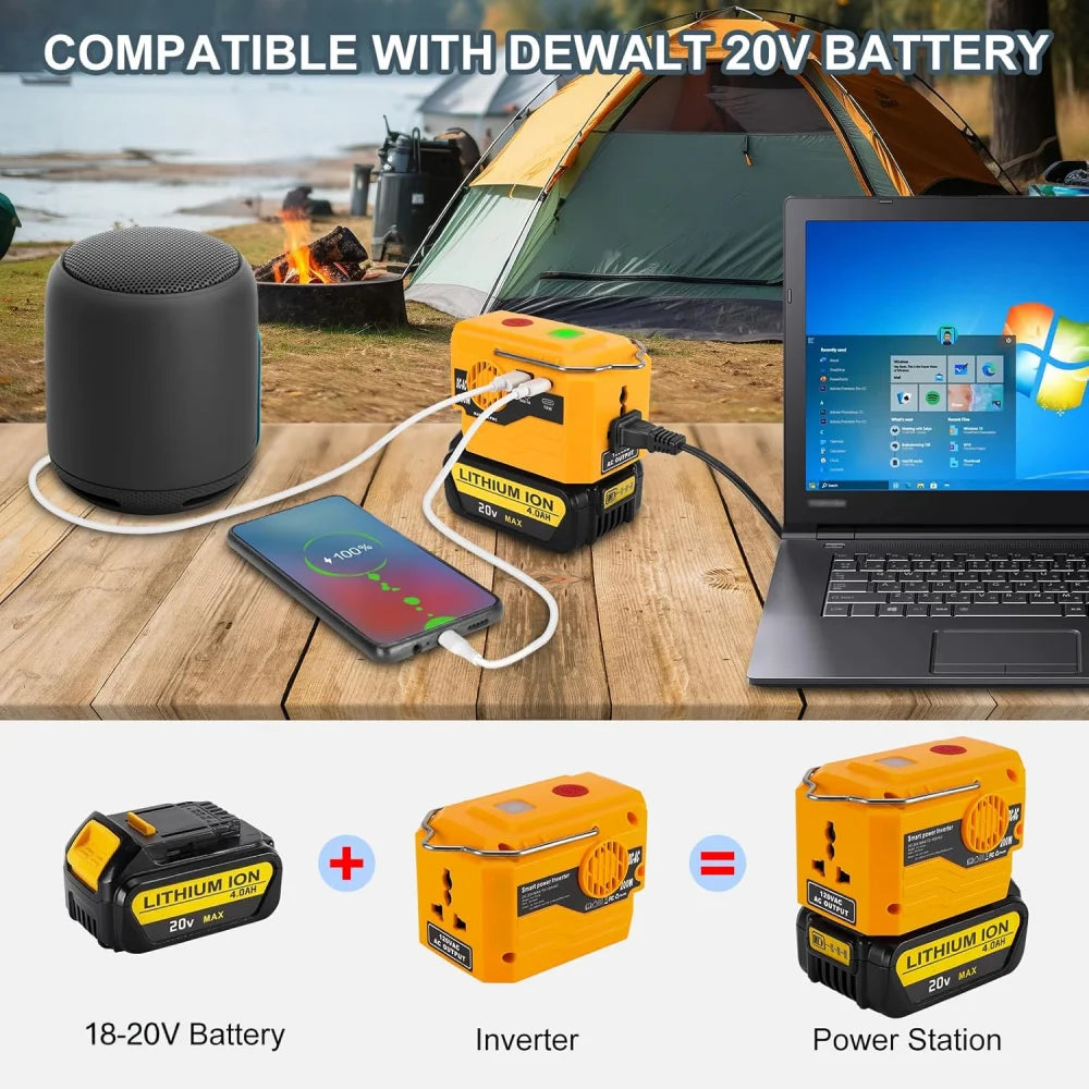 AC 110~220V Inverter Generator Power inverter LED Outdoor Camping Adapter Power Supply Tool For Dewalt 18V 21V Li-ion Battery