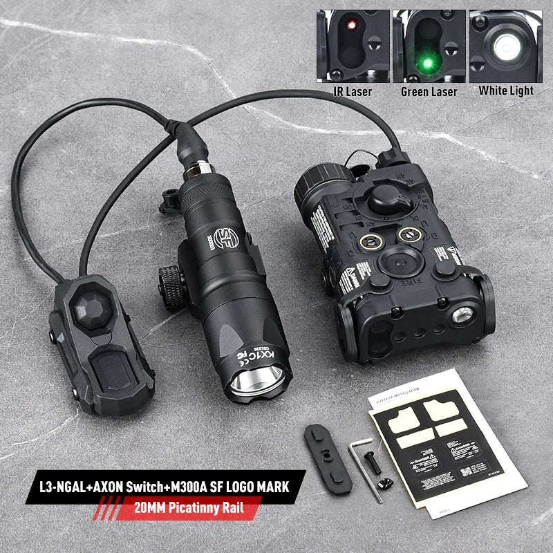 WADSN Tactical NGAL L3 Red Green Blue IR Laser Sight M300 M600 SF Surefir Flashlight AXON Dual Plug Switch Airsoft Hunting Gear
