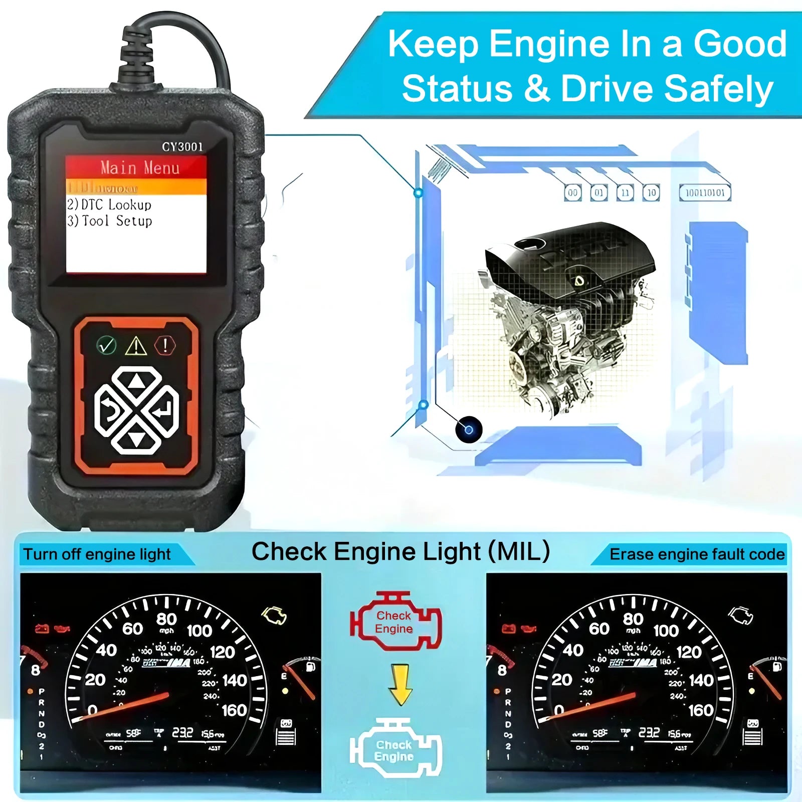 USB Powered Car Diagnostic Tool Engine Code Reader CAN Data Streaming DTC Lookup I/M Readiness Tool for Automotive Repair