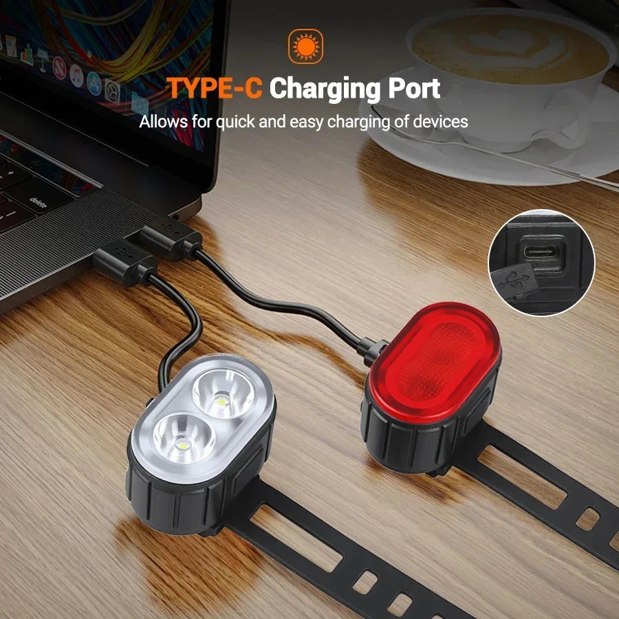 Cycling Bicycle Front Rear Light Set Bike Type C Rechargeable Flashlight Light MTB Waterproof Taillight LED Lantern Bike Parts
