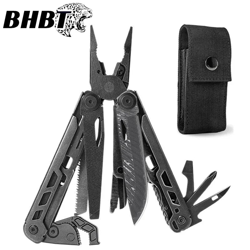 BHBT 24B New Multi Tool Pliers With Damascus Blade Hoxagon Wrench Folding EDC Outdoor Camping Survival Maintenace Tools