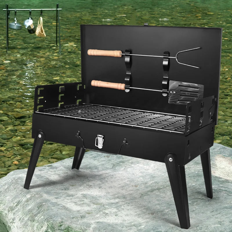 Folding Portable Barbecue Charcoal Grill Stainless Steel Small Mini BBQ Tool Kits for Outdoor Cooking Camping Picnics Beach