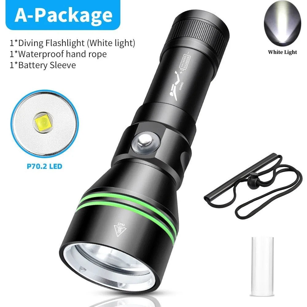 Super Bright XHP70 LED Scuba Diving Flashlight Underwater Dive Torch IPX8 Waterproof Night Diving Emergency Lantern