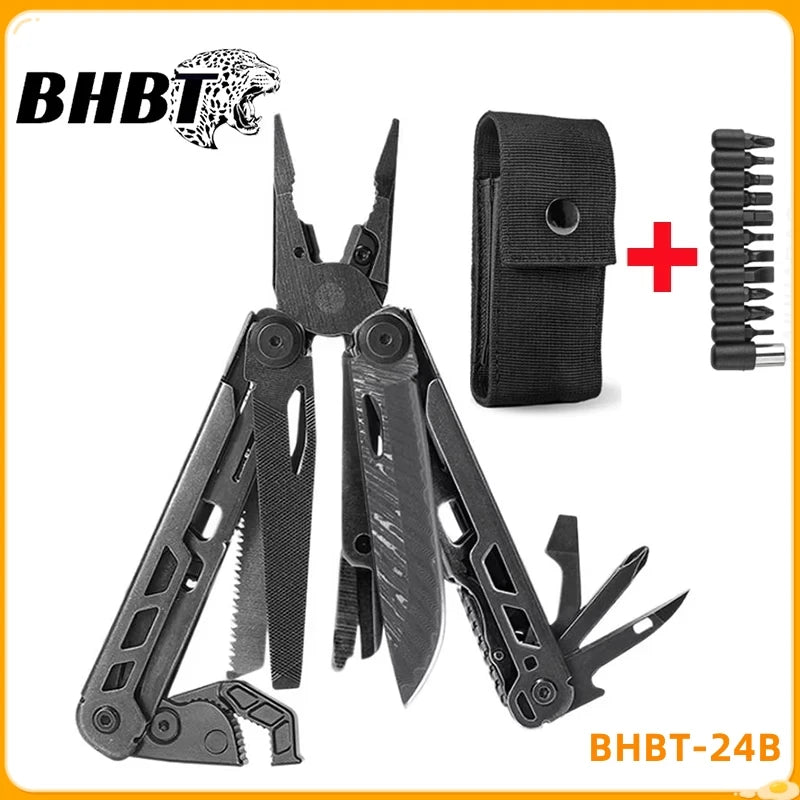 BHBT 24B New Multi Tool Pliers With Damascus Blade Hoxagon Wrench Folding EDC Outdoor Camping Survival Maintenace Tools